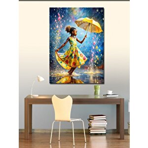 Kanvas Tablo Sarı Şemsiyeli Çocuk 70x100 cm