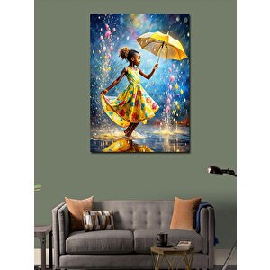Kanvas Tablo Sarı Şemsiyeli Çocuk 70x100 cm