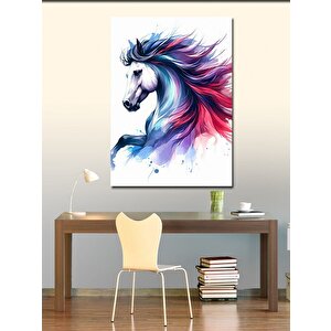 Kanvas Tablo Kırmızı Ve Mavi Tüylü At 100x140 cm