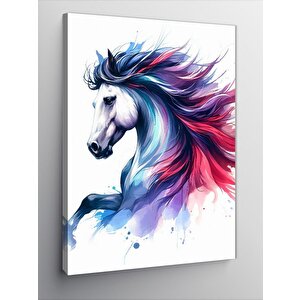 Kanvas Tablo Kırmızı Ve Mavi Tüylü At 70x100 cm