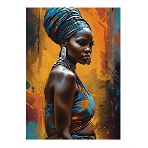 Sarı Fon Afrikalı Kadın Modern Ahşap Tablo 35cm X50cm 35x50 cm
