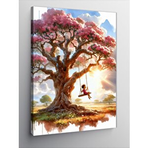 Kanvas Tablo Ağaçta Sallanan Çocuk 70x100 cm