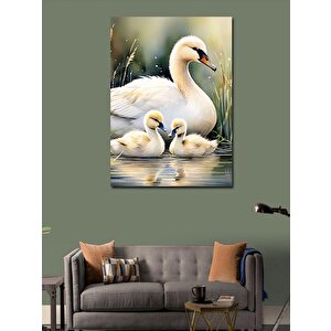 Kanvas Tablo Beyaz Ördek Ve Yavruları 100x140 cm