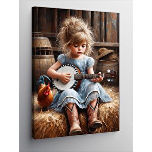 Kanvas Tablo Banjo Çalan Çocuk Ve Tavuk 100x140 cm