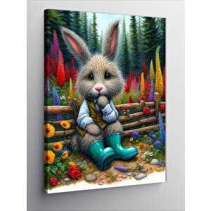 Kanvas Tablo Mavi Çizmeli Tavşan 70x100 cm