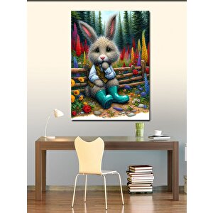 Kanvas Tablo Mavi Çizmeli Tavşan 70x100 cm