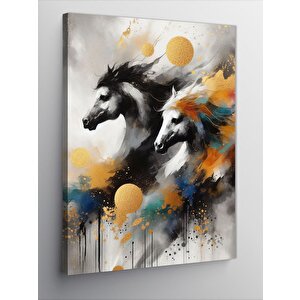Kanvas Tablo Siyah Beyaz Atlar 100x140 cm