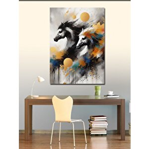 Kanvas Tablo Siyah Beyaz Atlar 100x140 cm