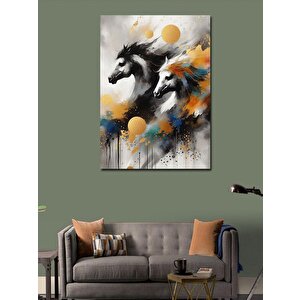 Kanvas Tablo Siyah Beyaz Atlar 100x140 cm