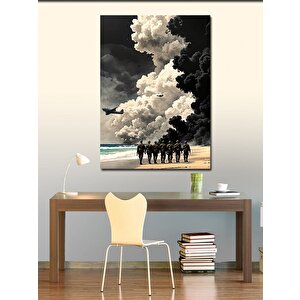 Kanvas Tablo Siyah Beyaz Dumanlar Ve Askerler 70x100 cm