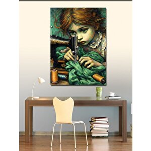 Kanvas Tablo Dikiş Makinesi Ve Çocuk 70x100 cm