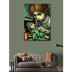 Kanvas Tablo Dikiş Makinesi Ve Çocuk 70x100 cm