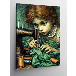 Kanvas Tablo Dikiş Makinesi Ve Çocuk 100x140 cm