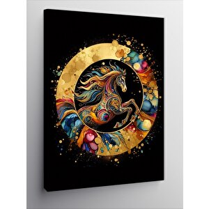 Kanvas Tablo Altın Sarısı Çember Ve At 70x100 cm