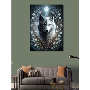 Kanvas Tablo Siyah Beyaz Kurt Ve Dolunay 70x100 cm
