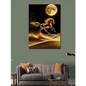 Kanvas Tablo Altın Sarısı At Ve Dolunay 100x140 cm