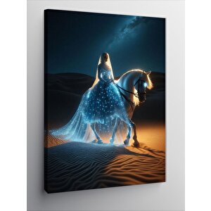 Kanvas Tablo Çöldeki Beyaz At Ve Kadın 70x100 cm