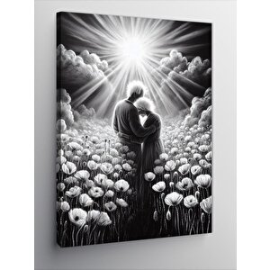 Kanvas Tablo Siyah Beyaz Yaşlı Çift 100x140 cm