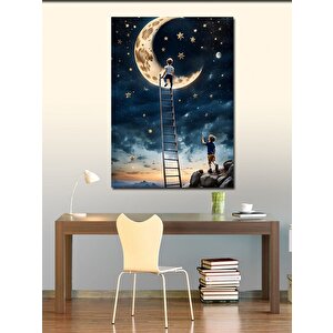 Kanvas Tablo Merdivenle Aya Tırmanan Çocuklar 100x140 cm
