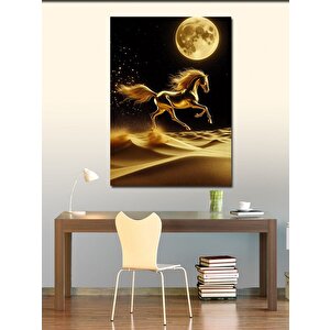 Kanvas Tablo Altın Sarısı At Ve Dolunay 70x100 cm