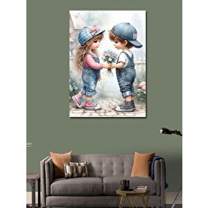 Kanvas Tablo Küçük Çocuk Ve Kız 70x100 cm