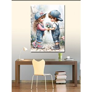 Kanvas Tablo Küçük Çocuk Ve Kız 100x140 cm