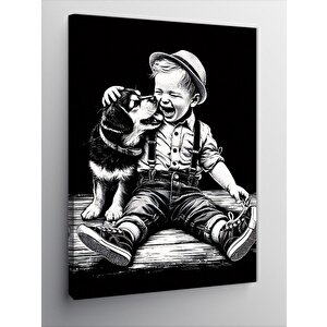 Kanvas Tablo Sevimli Çocuk Ve Köpeği 100x140 cm