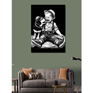 Kanvas Tablo Sevimli Çocuk Ve Köpeği 100x140 cm