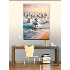 Kanvas Tablo Kumsaldaki Beyaz Atlar 100x140 cm