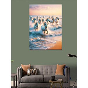 Kanvas Tablo Kumsaldaki Beyaz Atlar 100x140 cm
