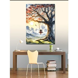 Kanvas Tablo Ağaçtan Salıncak Ve Çocuk 70x100 cm
