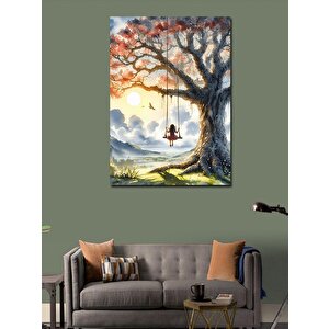 Kanvas Tablo Ağaçtan Salıncak Ve Çocuk 70x100 cm