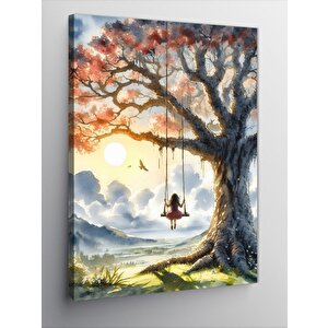 Kanvas Tablo Ağaçtan Salıncak Ve Çocuk 100x140 cm