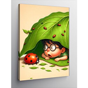 Kanvas Tablo Uğur Böcekleri Ve Sevimli Çocuk 70x100 cm