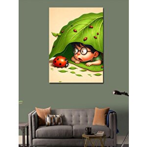 Kanvas Tablo Uğur Böcekleri Ve Sevimli Çocuk 70x100 cm
