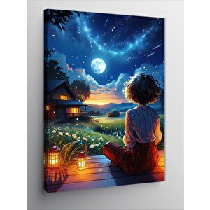 Kanvas Tablo Ay Manzarasını İzleyen Çocuk 70x100 cm