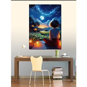 Kanvas Tablo Ay Manzarasını İzleyen Çocuk 70x100 cm