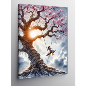 Kanvas Tablo Ağaçtan Salıncak Ve Çocuk