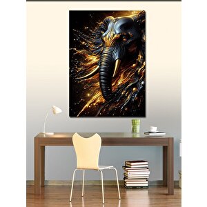 Kanvas Tablo Altın Sarısı Desenler Ve Fil 70x100 cm