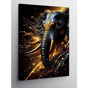 Kanvas Tablo Altın Sarısı Desenler Ve Fil 100x140 cm