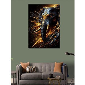 Kanvas Tablo Altın Sarısı Desenler Ve Fil 100x140 cm