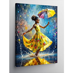 Kanvas Tablo Sarı Şemsiyeli Çocuk 100x140 cm