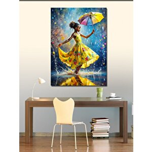 Kanvas Tablo Sarı Şemsiyeli Çocuk 100x140 cm