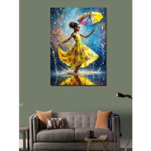 Kanvas Tablo Sarı Şemsiyeli Çocuk 100x140 cm