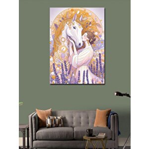 Kanvas Tablo Beyaz Atı Öpen Kadın 100x140 cm