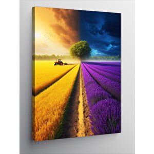 Kanvas Tablo Mor Ve Sarı Tarla 70x100 cm