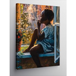 Kanvas Tablo Penceredeki Çocuk 100x140 cm