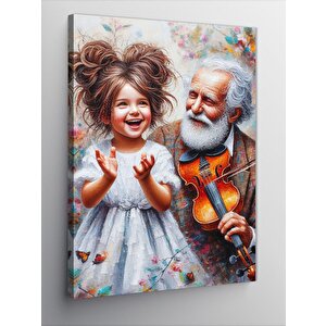 Kanvas Tablo Keman Çalan Adam Ve Torunu 100x140 cm