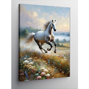 Kanvas Tablo Kırda Koşan Beyaz At 70x100 cm