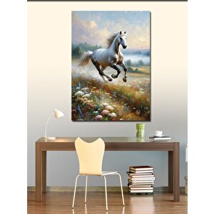 Kanvas Tablo Kırda Koşan Beyaz At 70x100 cm